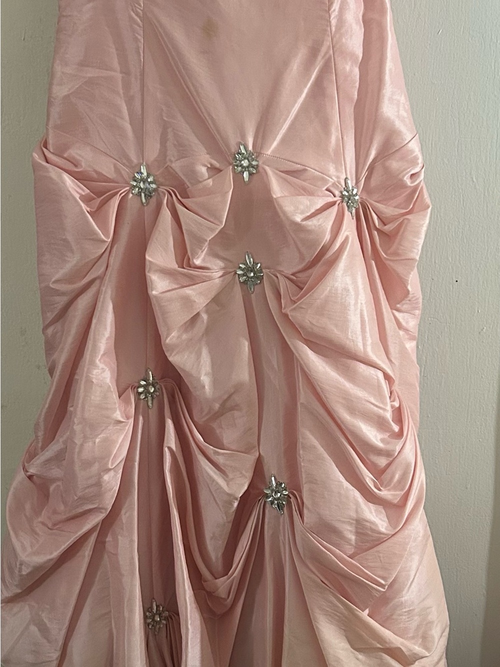 Pink Ruched Satin Evening dress  with Jewel Accents